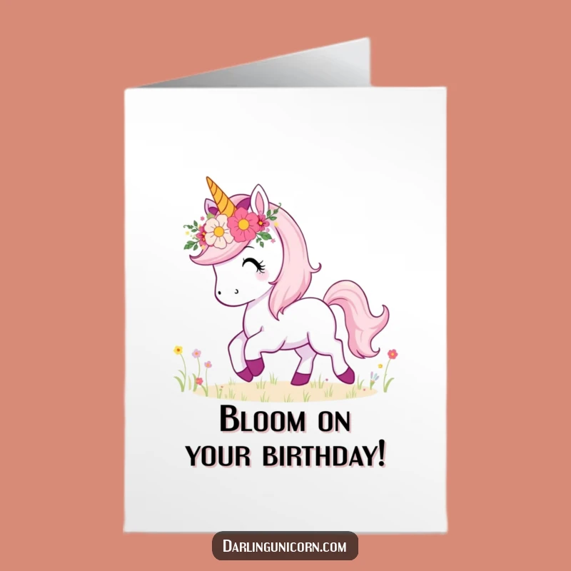 Free Printable Unicorn Birthday Card: Flower Crown Prancing, Funny Downloadable Joyful Gift