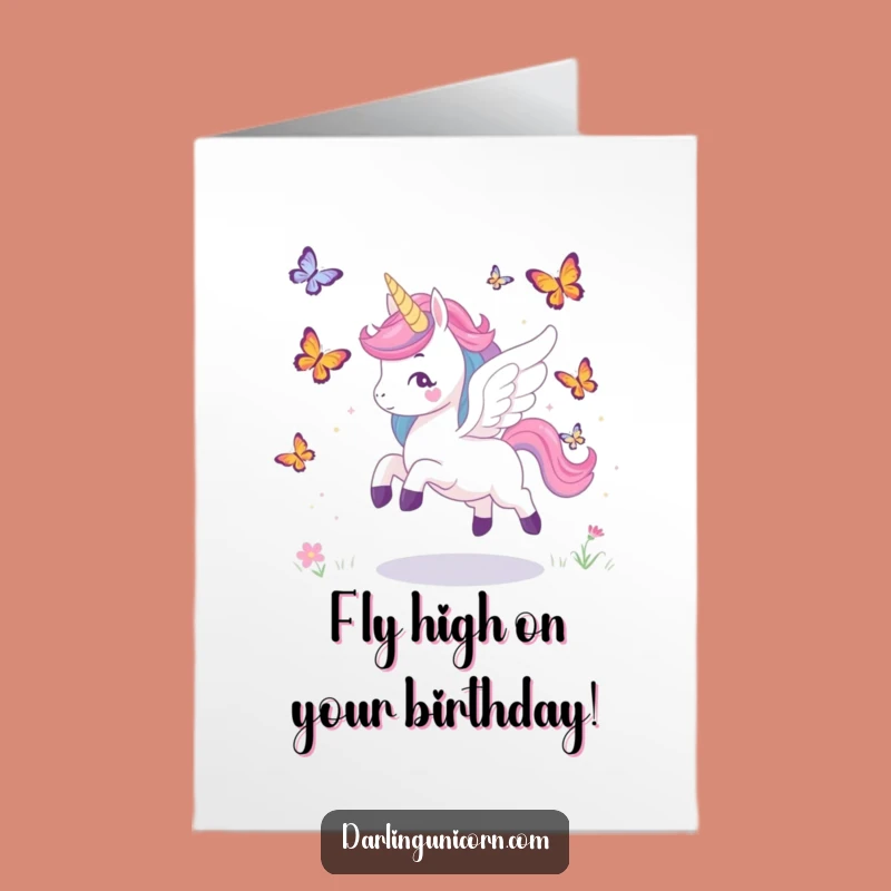Free Printable Unicorn Birthday Card: Winged Fun, Butterfly Chase Laughs