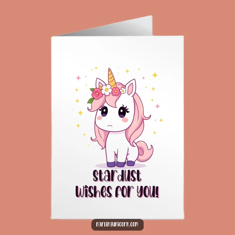 Free Printable Birthday Card: Surprised Unicorn, Stardust Fall, Funny Magical Gift
