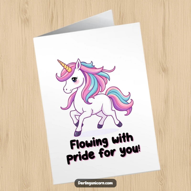Funny Free Printable Congratulations Card: A unicorn prancing with a magnificent mane flowing like a vibrant waterfall.