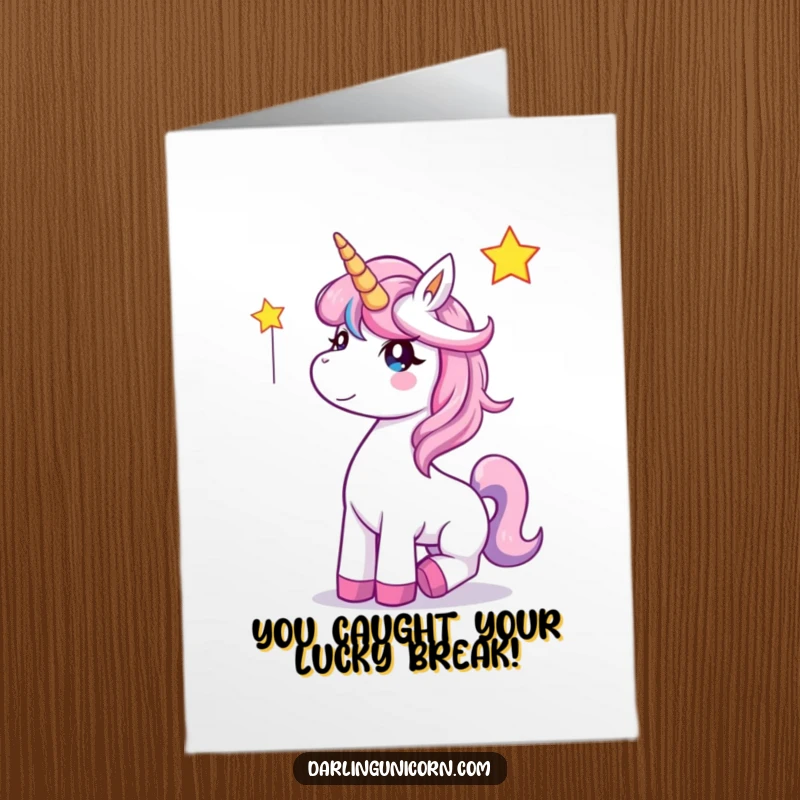 Funny Free Printable Congratulations Card: Unicorn ecstatic as it snatches a shooting star, a symbol of success.