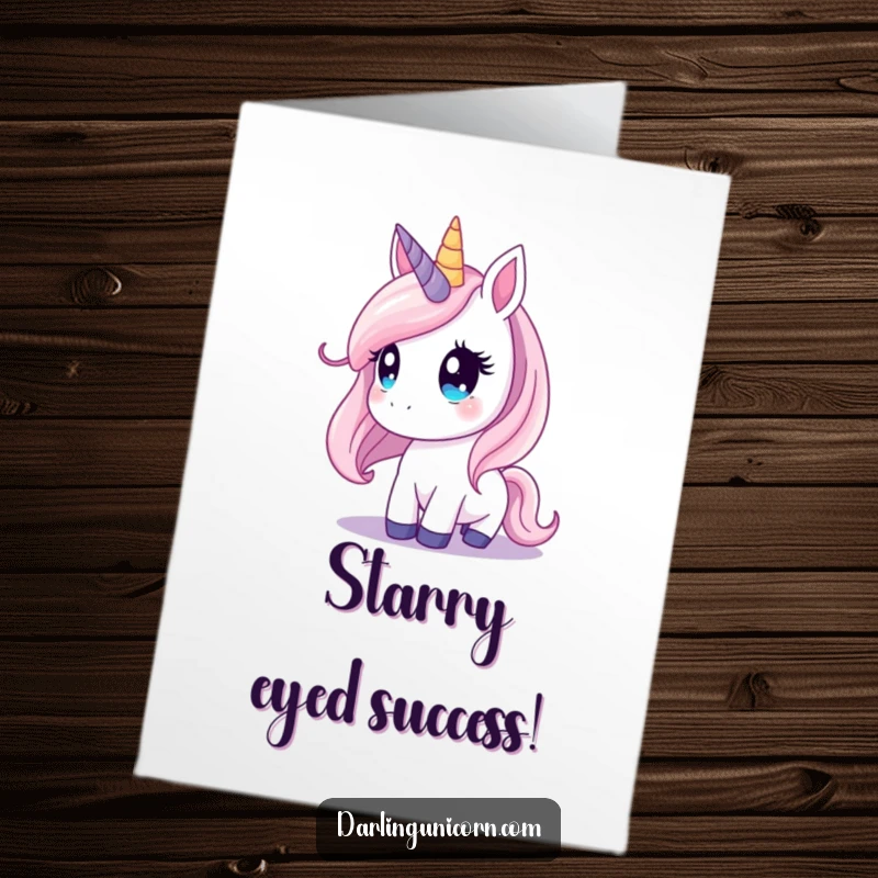 Funny Free Printable Congratulations Card: A unicorn gazes dreamily at a star-filled sky, celebrating achieved dreams and future success.