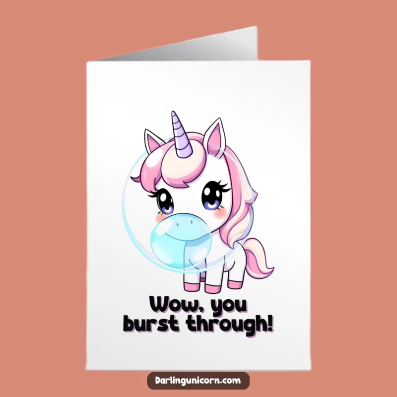 Free Printable Unicorn Congratulations Card: Curious Sniffer, Funny Bubble Theme, Downloadable Gift