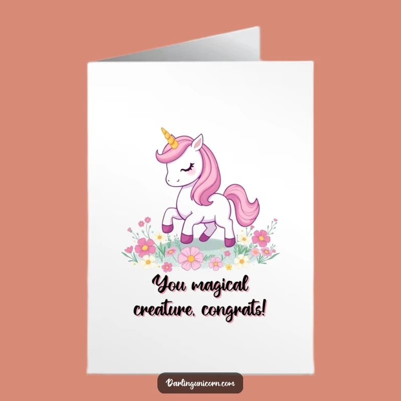 Free Printable Unicorn Card: Playful Prancing Unicorn Congratulations, Downloadable Funny Gift