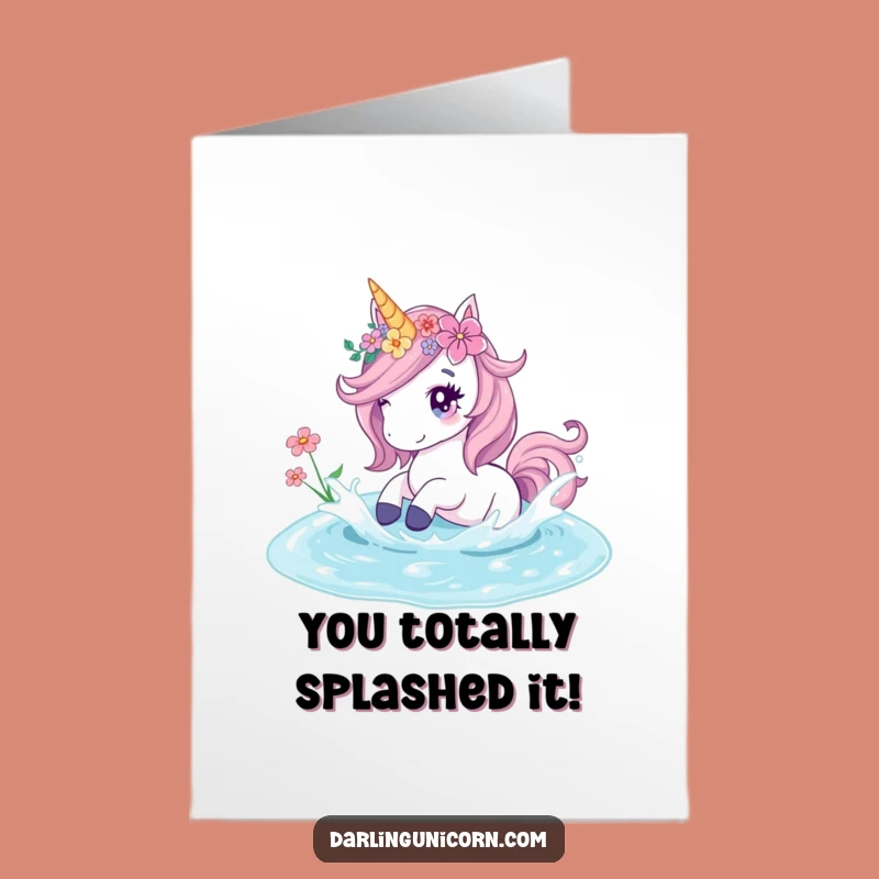 Free Printable Congratulations Card Funny Unicorn Flowers Crystal Pond Splash Gift
