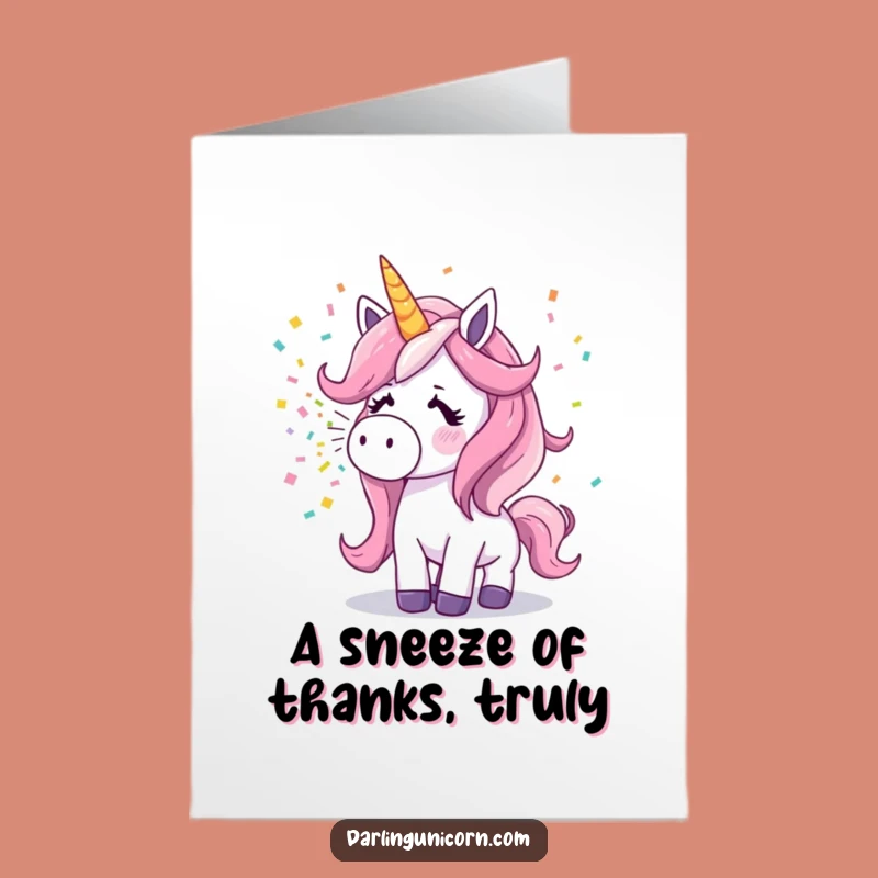 Free Printable Unicorn Sneeze Thank You Card: Confetti Gratitude Downloadable