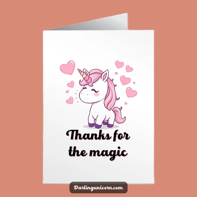 Free Printable Unicorn Kiss Thank You Card: Sparkly Hearts, Funny Downloadable Gift