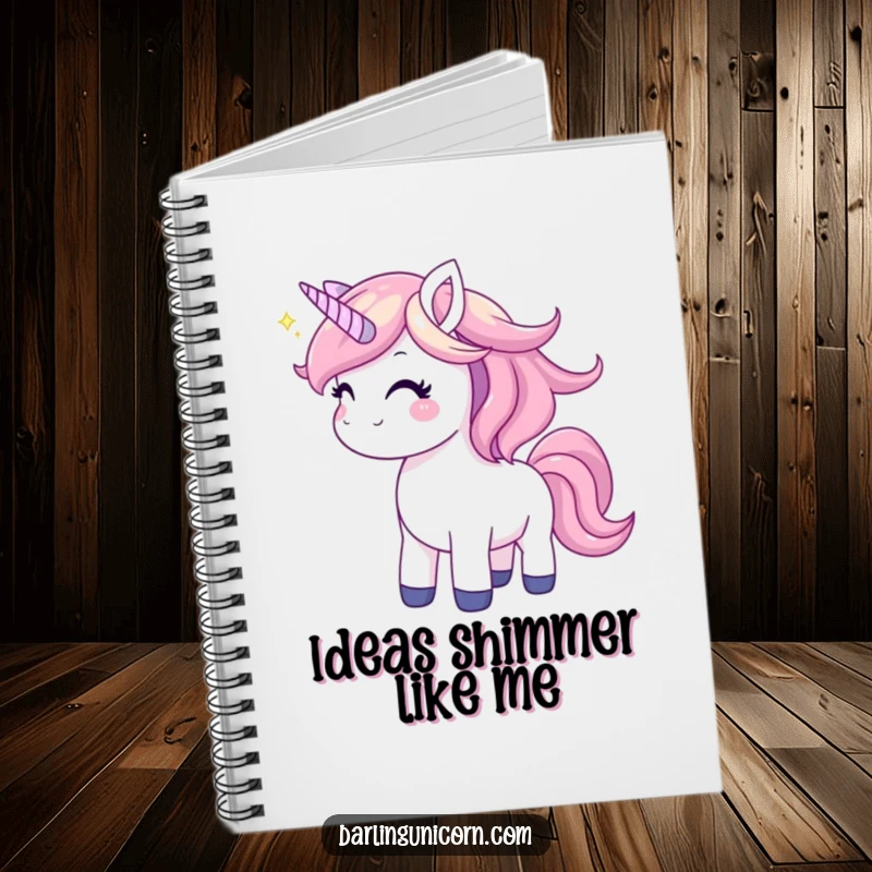 Funny unicorn notebook demonstrating a joyful unicorn tossing its mane, ideal for capturing magical thoughts and creative inspiration.