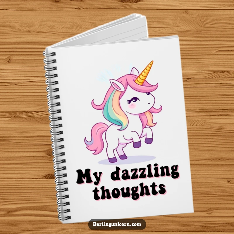 Funny notebook cover with a unicorn projecting a vibrant light show from its horn, encouraging bright ideas.