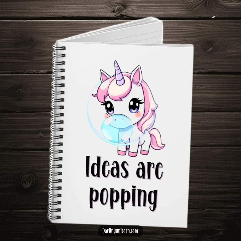 Funny unicorn with wide, curious eyes sniffing a giant, iridescent bubble, perfect for capturing magical ideas.