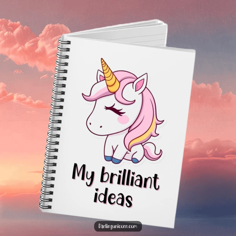 Funny Notebook featuring a charming unicorn with a golden horn, giving an adorable wink, ideal for journaling.