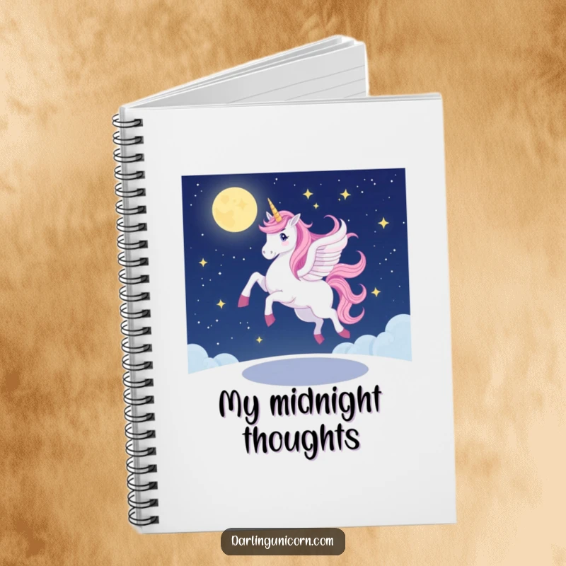 Funny unicorn notebook cover showing a unicorn doing a graceful, wobbly pirouette on a starlit night, ideal for journaling magical thoughts and creative ideas.