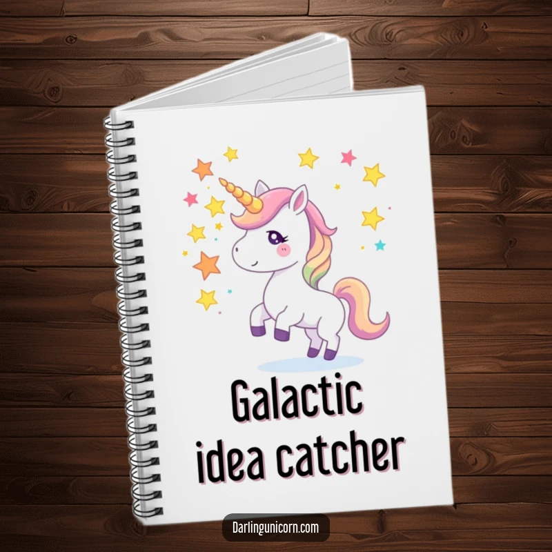 Funny notebook featuring a unicorn juggling star fragments with its horn, encouraging creative writing and starry-eyed ideas.