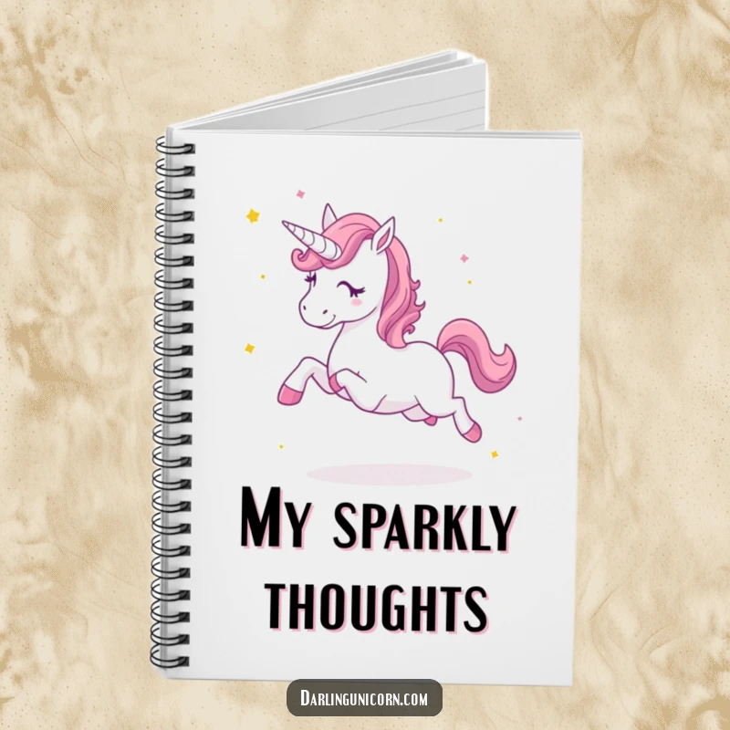 Funny notebook featuring a unicorn kicking up stardust, designed for capturing exciting ideas and magical thoughts.