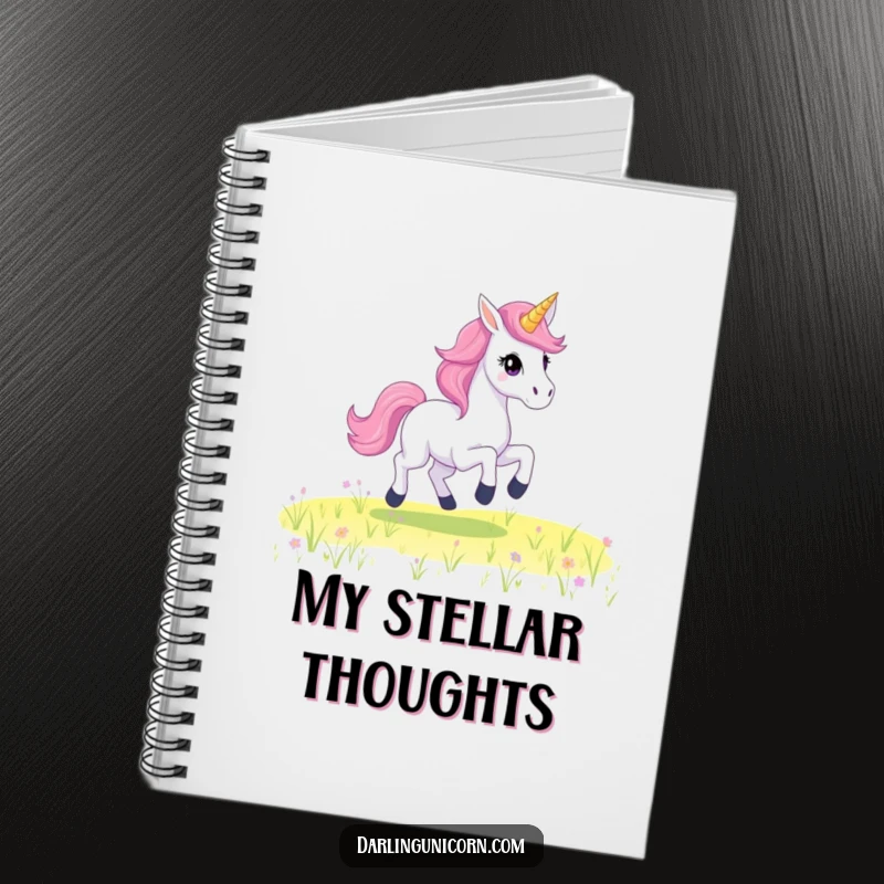 Funny Notebook featuring a unicorn with a starry mane, captured in a magical gallop, ideal for journaling dreams.
