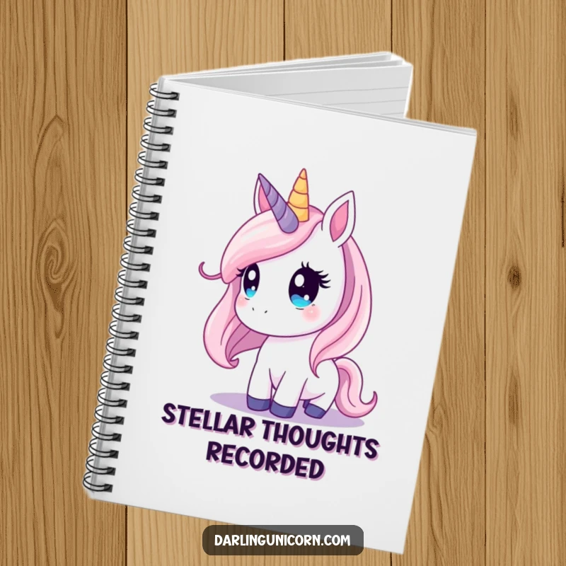 Funny unicorn notebook showing a unicorn with dreamy eyes gazing at a vast, star-filled night sky.