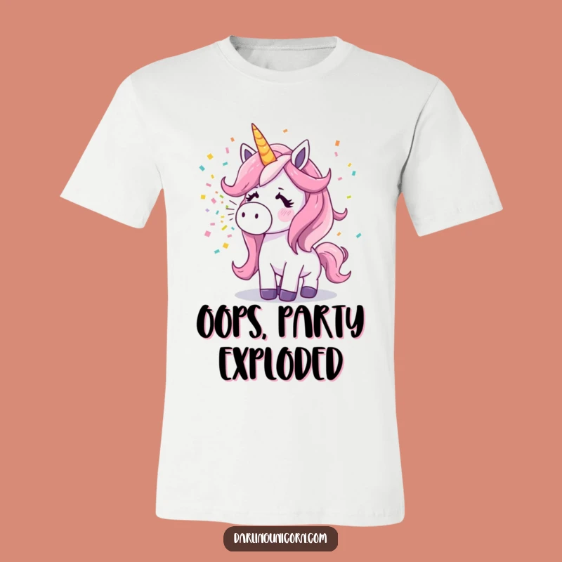 Funny Surprised Unicorn T-Shirt: Sneezing Confetti, Party Animal Graphic Tee