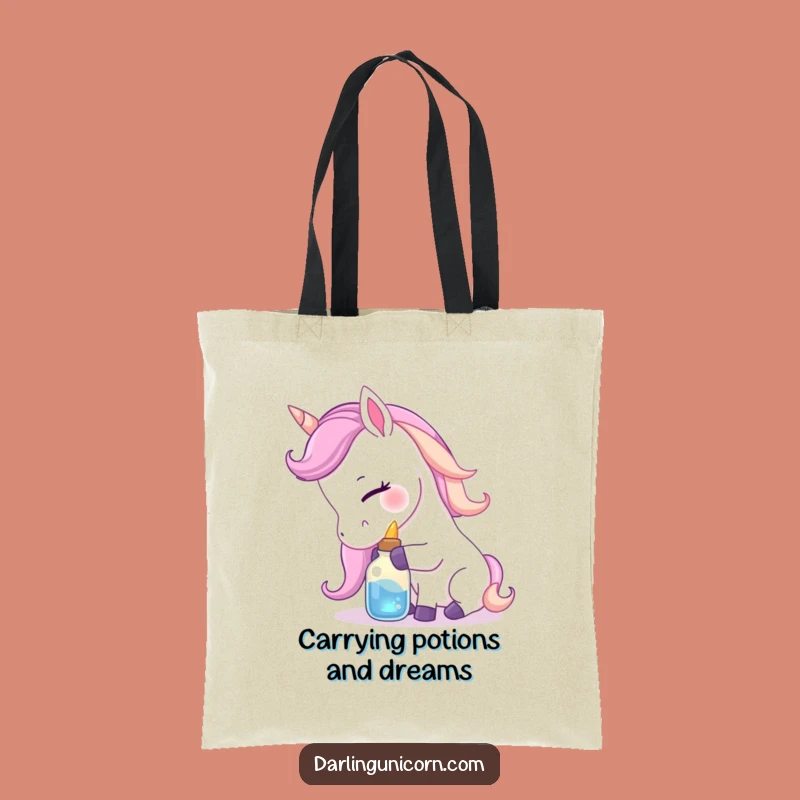 Funny Gentle Unicorn Nuzzling Potion Tote Bag - Magical Creature Shopping Gift
